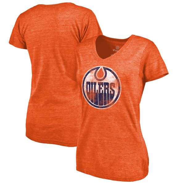 Women's Edmonton Oilers Distressed Team Primary Logo V Neck Tri Blend T-Shirt Orange FengYun,We sell and wholesale Women's Edmonton Oilers Distressed Team Primary Logo V Neck Tri Blend T-Shirt Orange FengYun on line form chian!